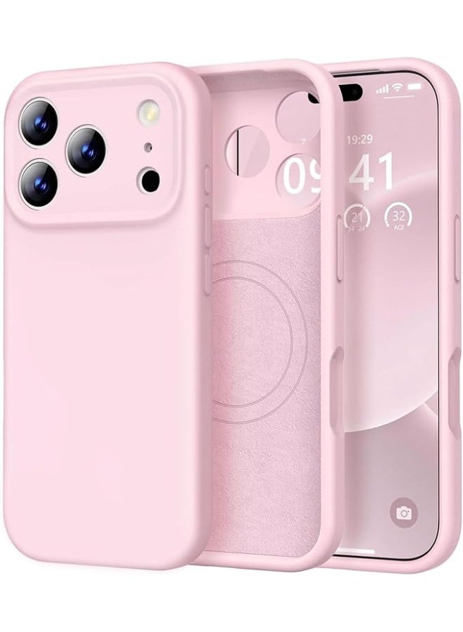 Liquid Silicone Cover For iPhone 17  Pro , Silky Soft Touch, Anti-Scratch Shockproof Protective Case with Microfiber Lining For iPhone 17 Pro - Light Pink